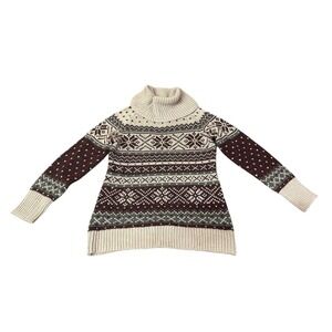 Guide Series Wool Alpaca Turtleneck Sweater Women's Med Fair Isle Burgundy Beige